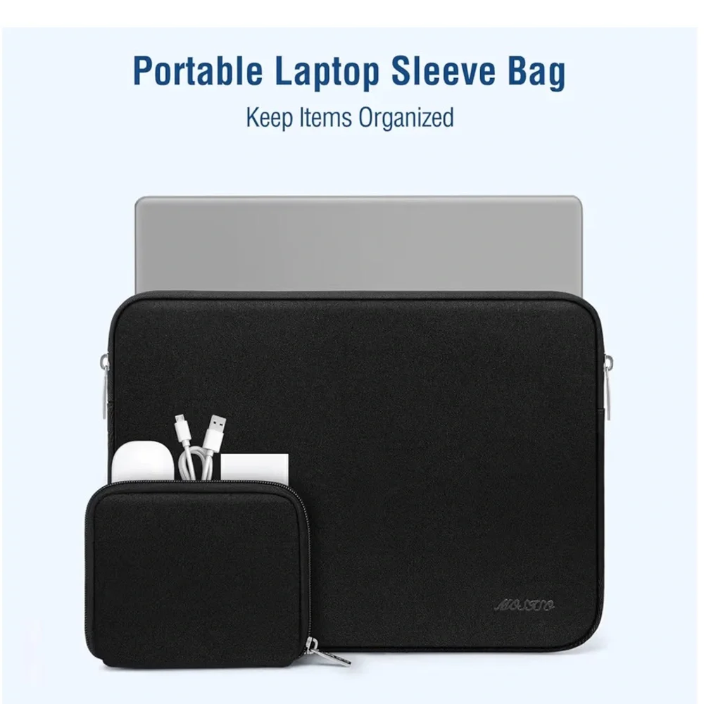 Durable Protective Computer Laptop Sleeve Bag with Small Case-BLACK